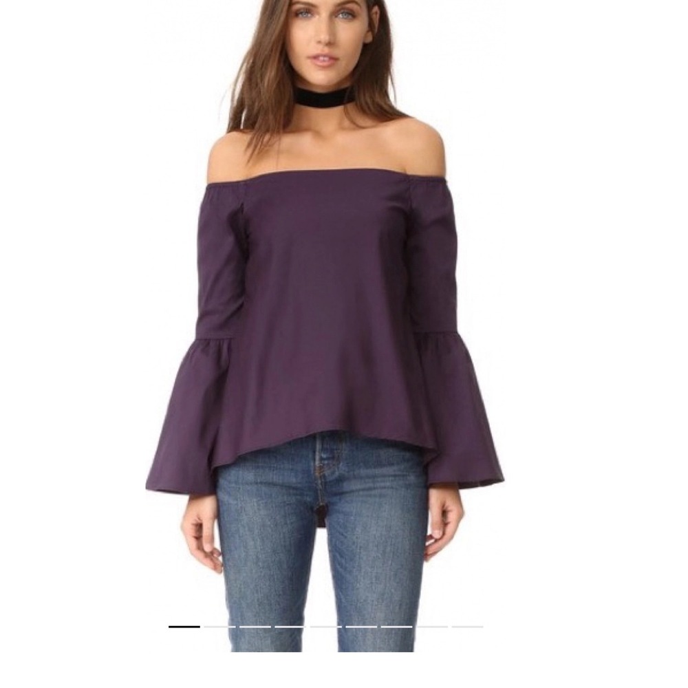 525 America Light Blue Off Shoulder‎ Bell Sleeve Top Cotton Blend Women's XS NWT